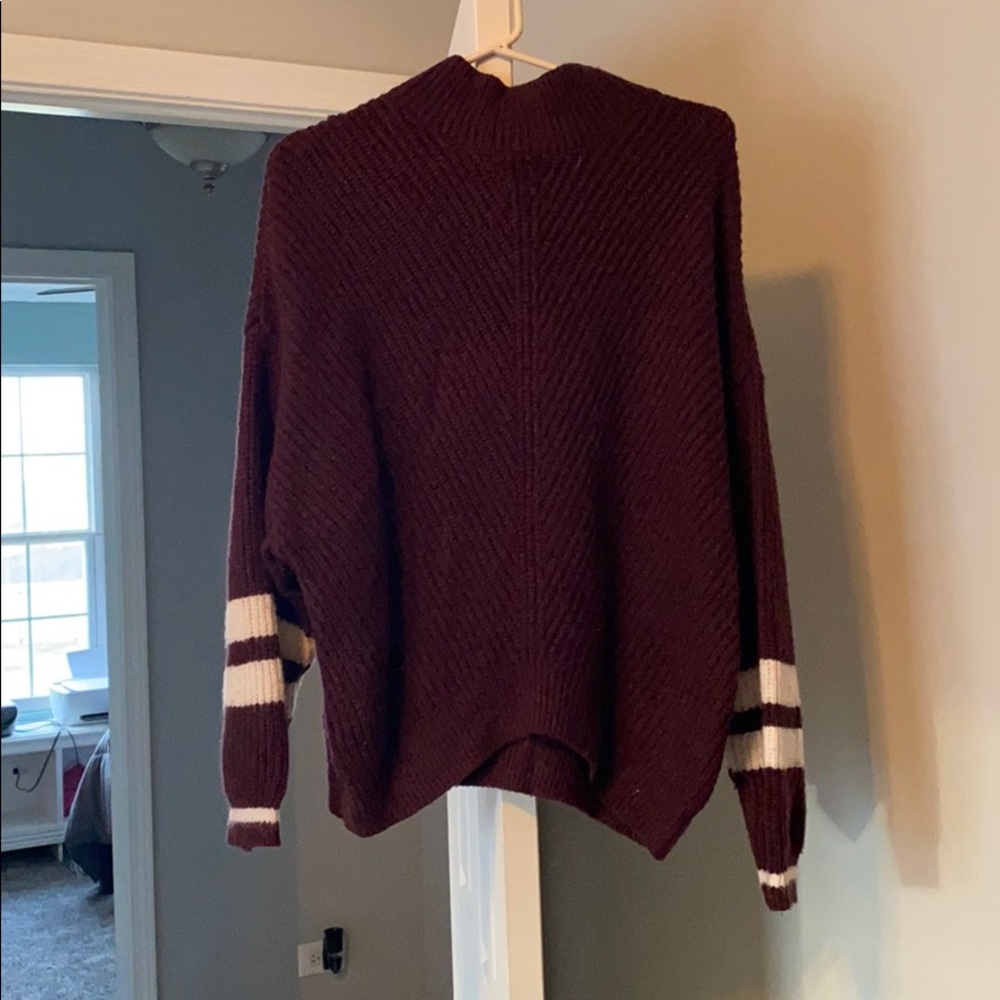Maroon w/ white stripe turtle neck sweater